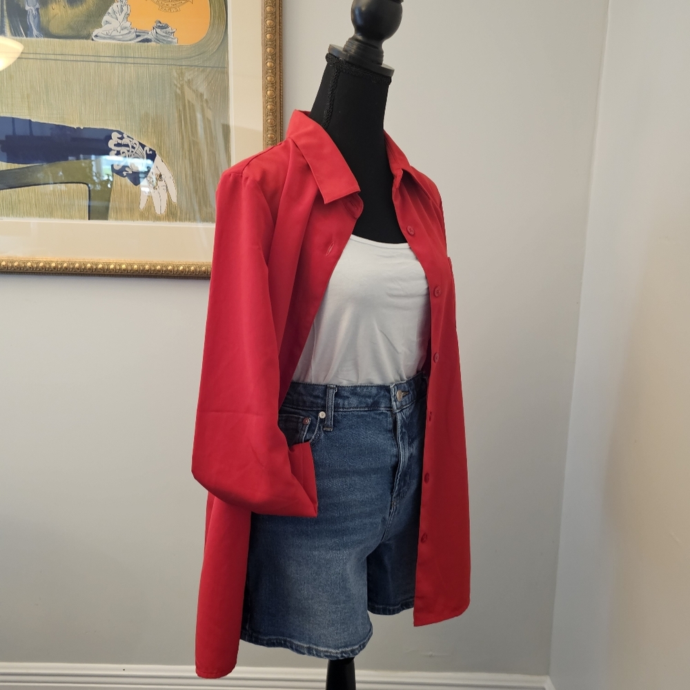 Vintage Vibrant Red Button-Down Basic Editions Bl… - image 2